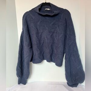 Navy Blue Knit Cropped Sweater
